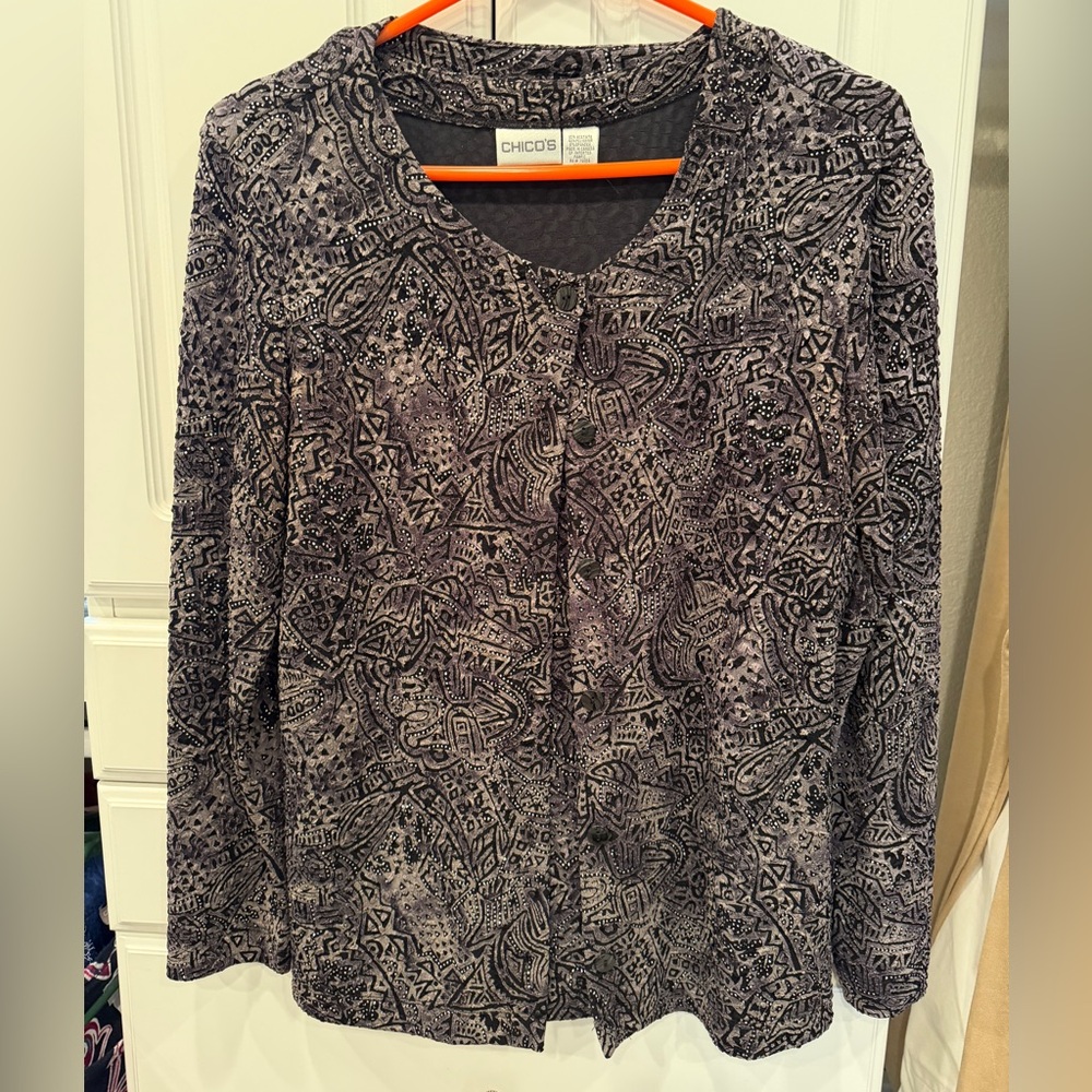 Chico’s Travelers Brown Sparkle Twinset Size 1